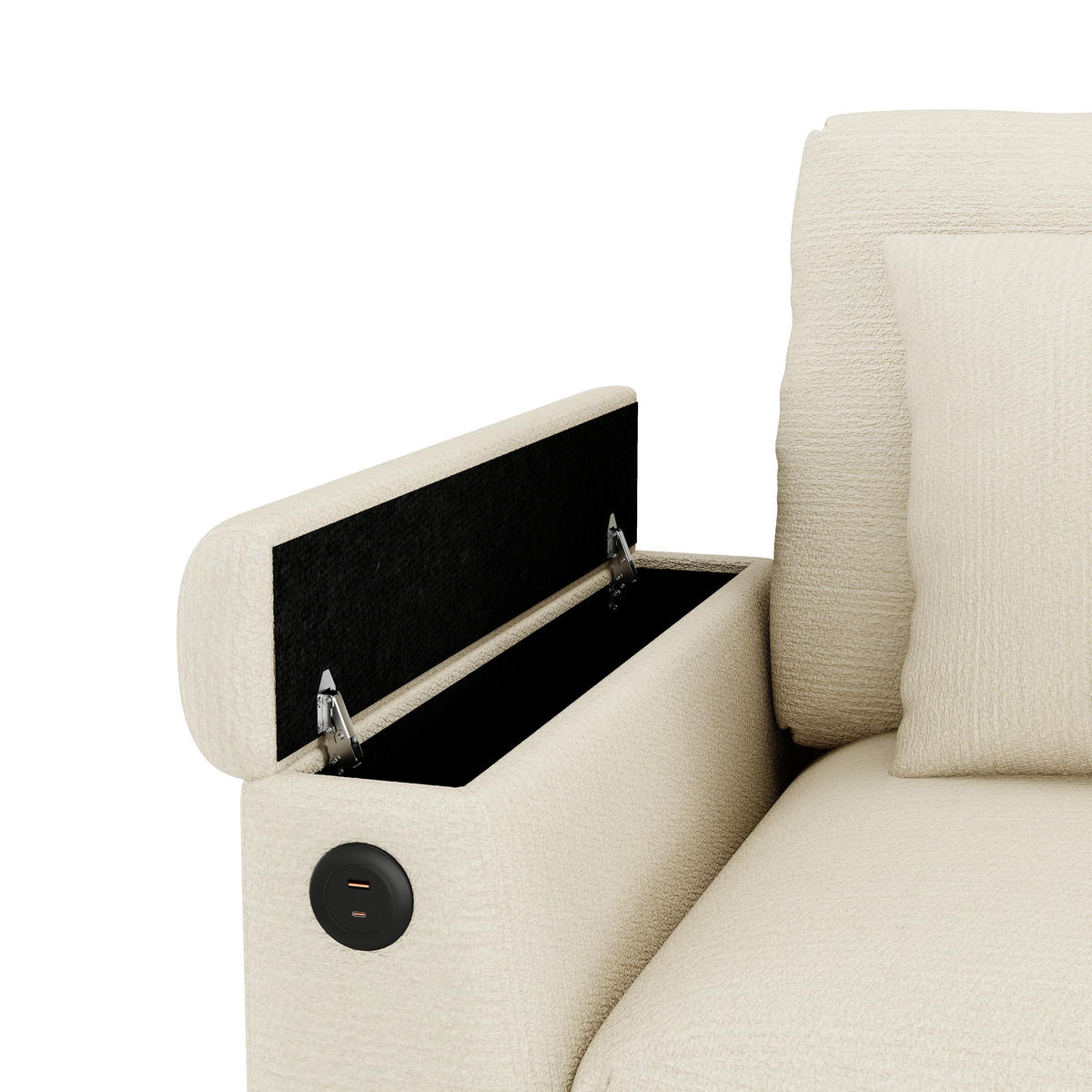 3-SITZER-SOFA aus Chenille 242x80x88 cm mit USB-Anschluss & Stauraum, beige - Beige, Textil (80/88/242cm)