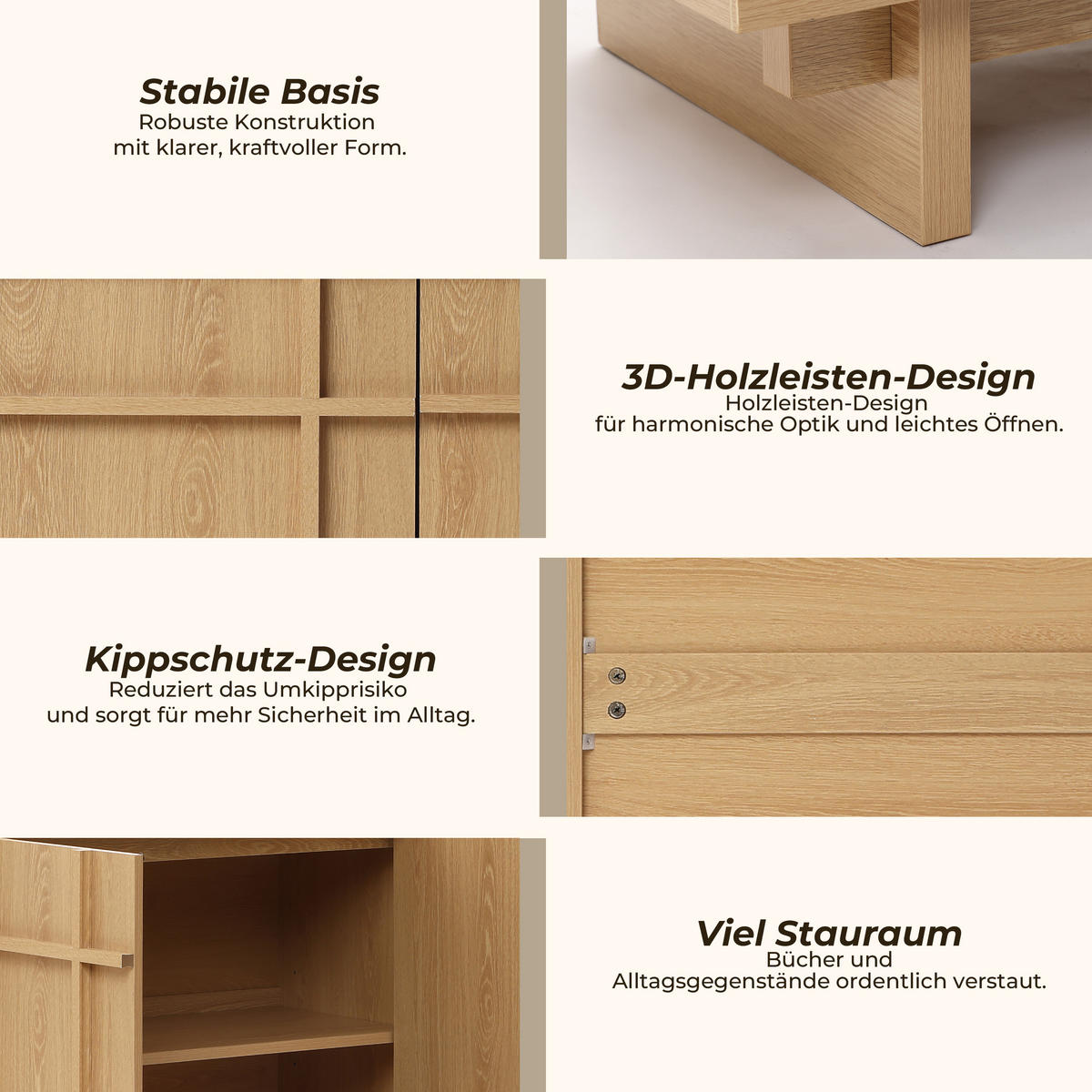 SIDEBOARD mit 2 Türen, Aufbewahrungsschrank in Eichenoptik mit geometrischer Holzleisten-Front| B80 x T40 x H77 cm - Braun, Holzwerkstoff (80/77/40cm) - Hometopia