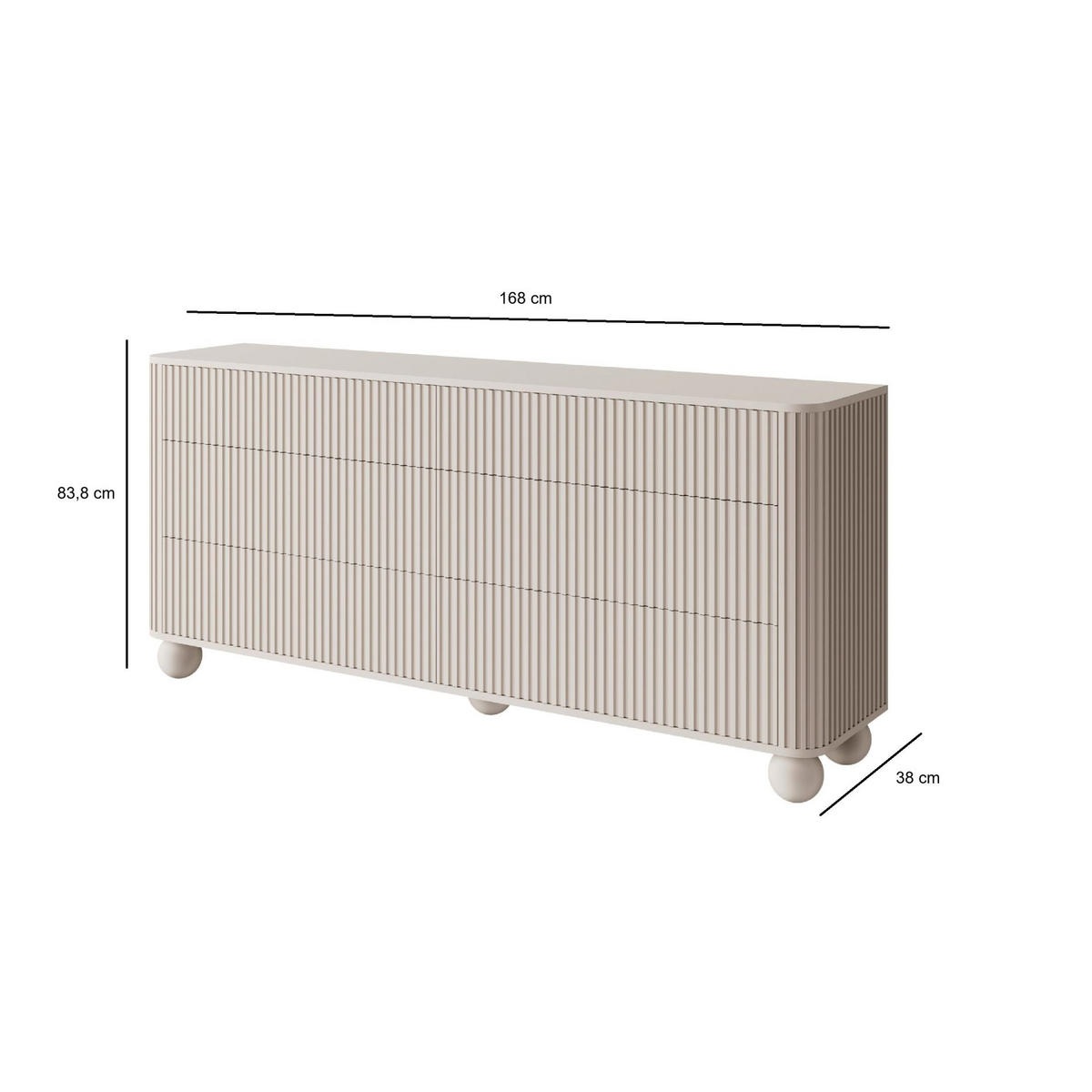 KOMMODE Arvello Greige 168 cm - Taupe, Holz/Holzwerkstoff (168/83.8/38cm) - Selsey