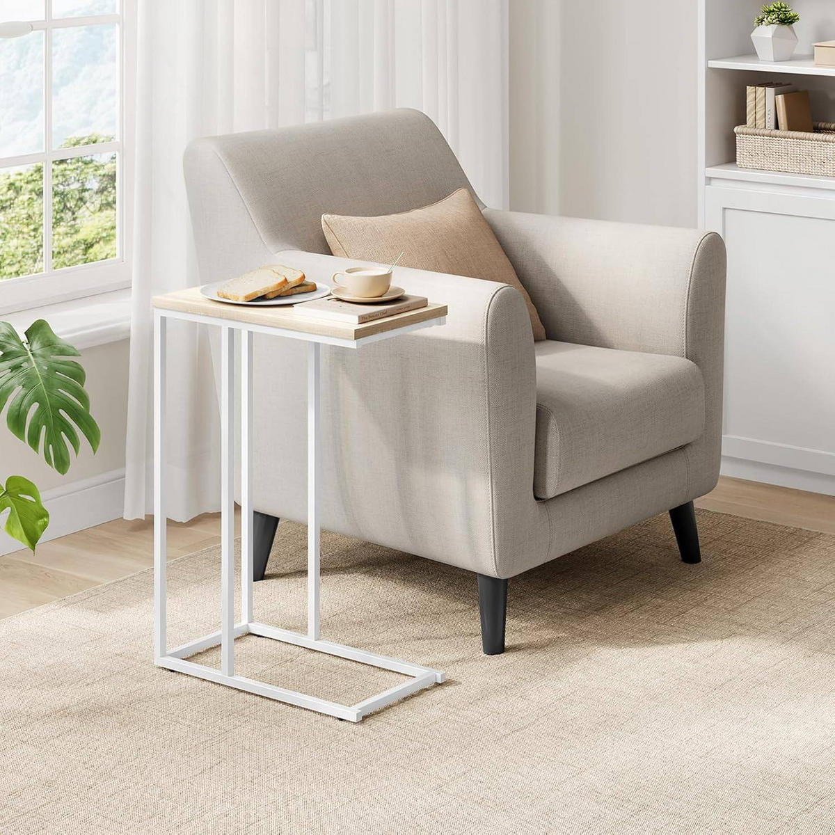 BEISTELLTISCH, Couchtisch C Form, 45 x 63,5 x 25 cm - Hellbraun/Weiß, Holzwerkstoff/Metall (25/45/63.5cm) - Woltu