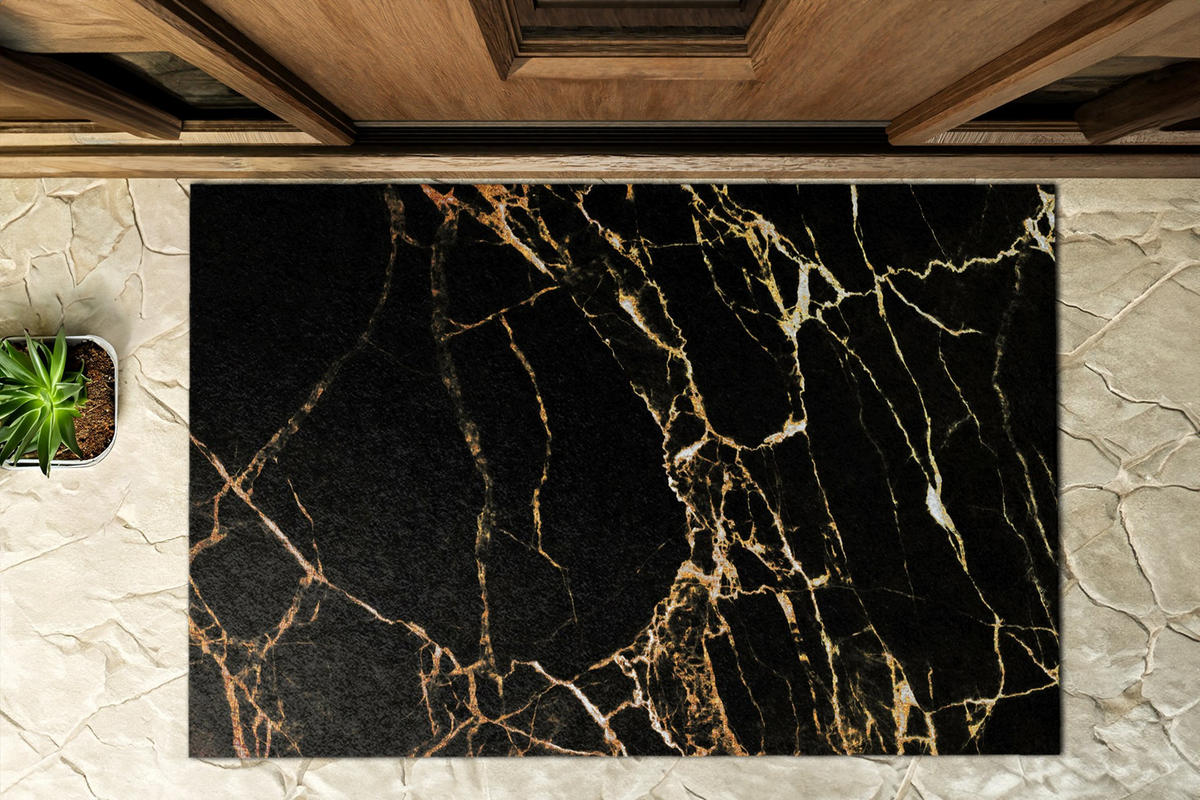 FUSSMATTE 150 x 100 cm Marmoroptik - Dunkelorange/Schwarz, Textil (150/100cm) - TULUP