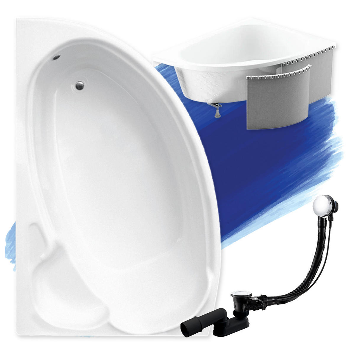 BADEWANNE Eckwanne FINEZJA 170/110 Links mit Styro Ablauf Füße - Weiß, Kunststoff (110/58.5/170cm) - bad land