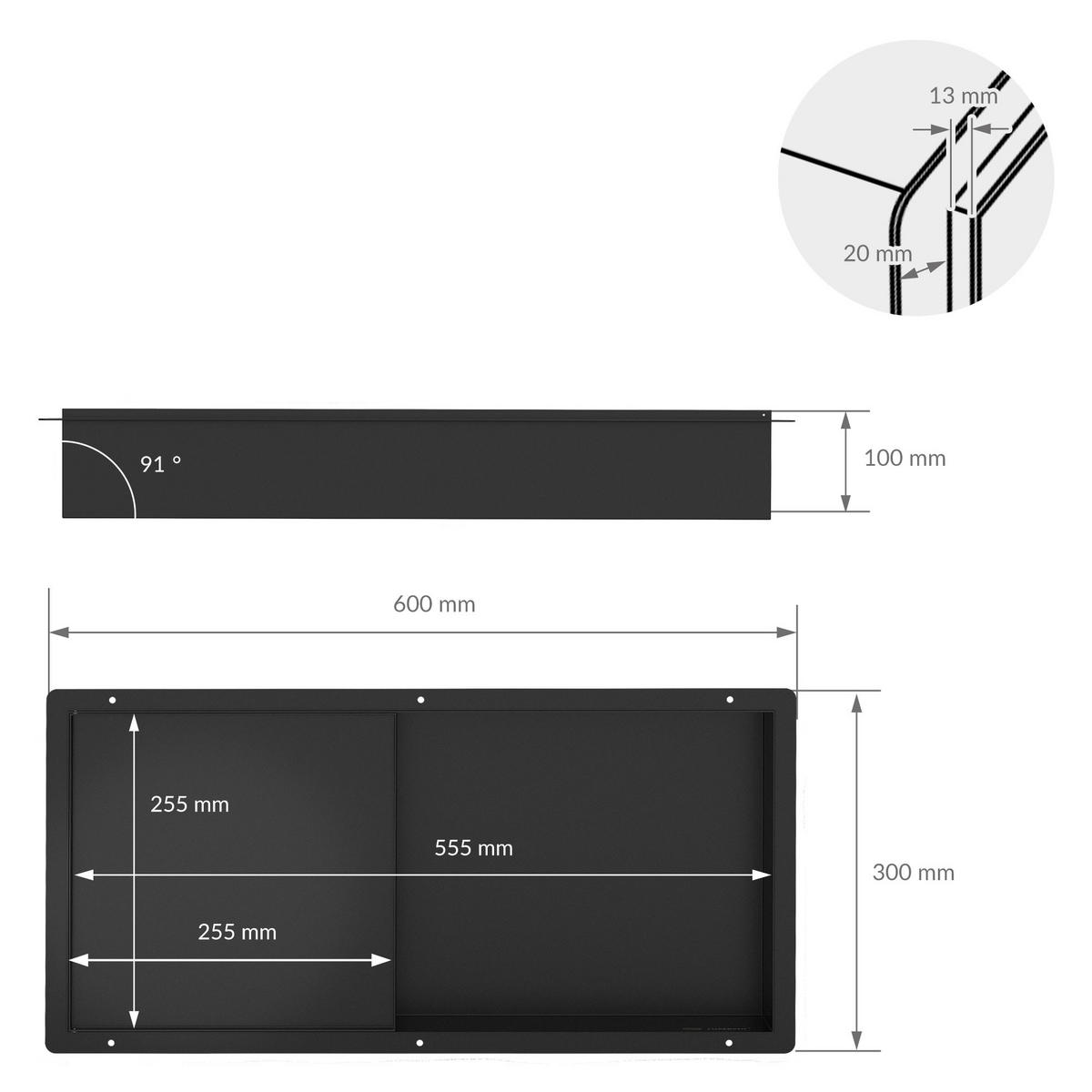 SPRCHOVÁ NIKA z nerezové oceli s obkladovými dvířky, černá, 25,5/55,5 cm - černá, kov (60/10/30cm) - LuxeBath