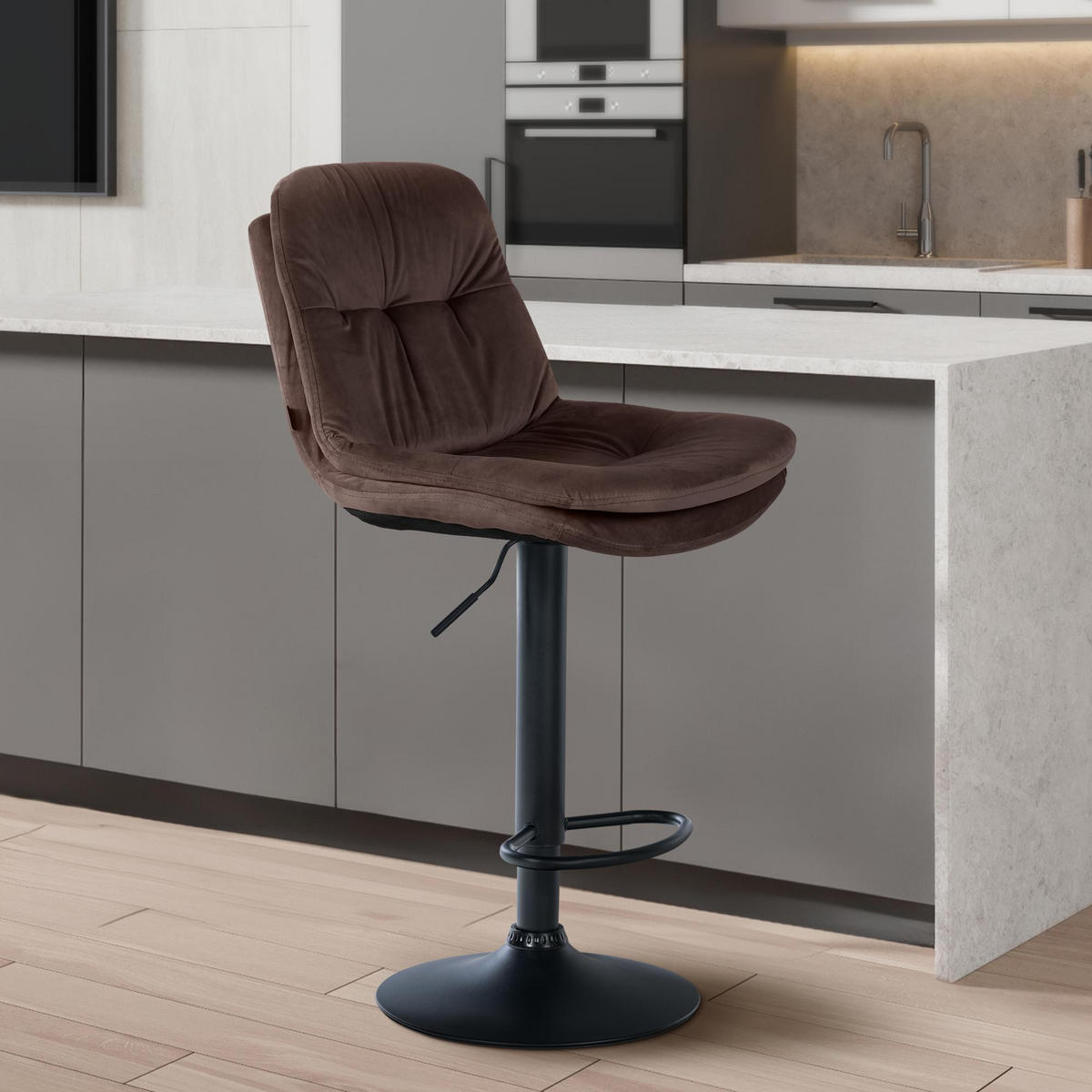 BARHOCKER Samt braun - Schwarz/Braun, Textil (46/94/54cm) - CLP