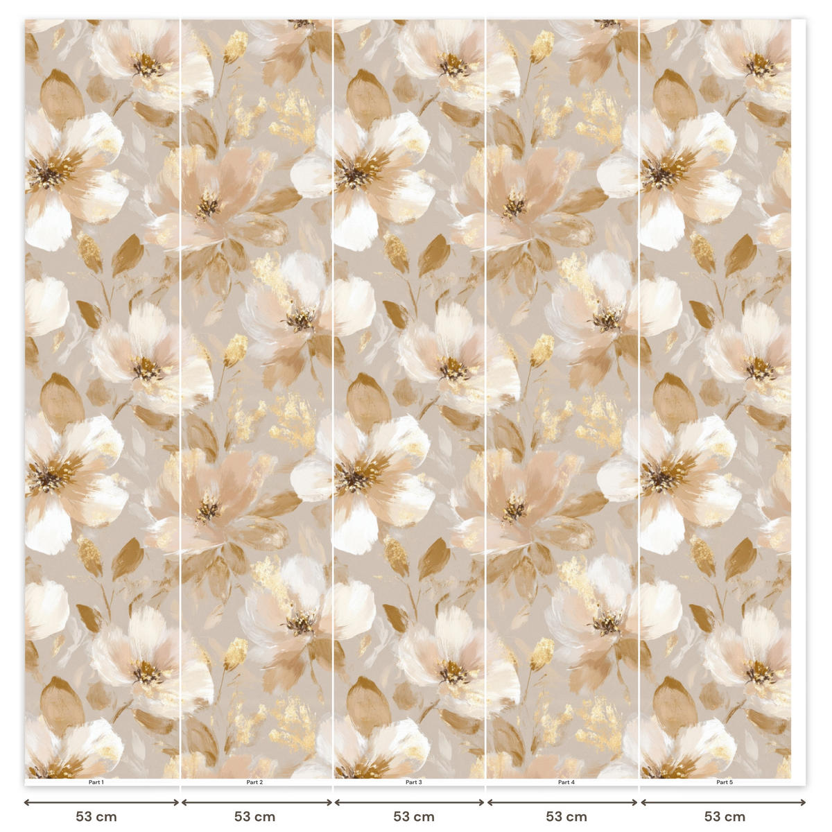 TAPETE - Blumen - künstlerisch - Gold - 260x280 cm - Beige, Papier (260/280cm) - OnlyWow