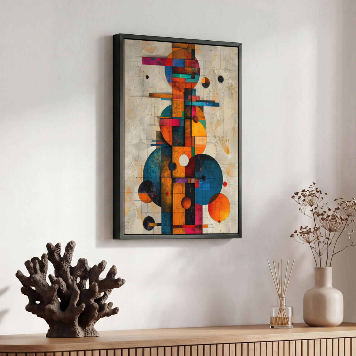 LEINWAND Bilder mit Rahmen - Vintage - Moderne Kunst - Orange - Geometrische Formen - 30x40 - Multicolor, Textil (30/40cm) - MuchoWow