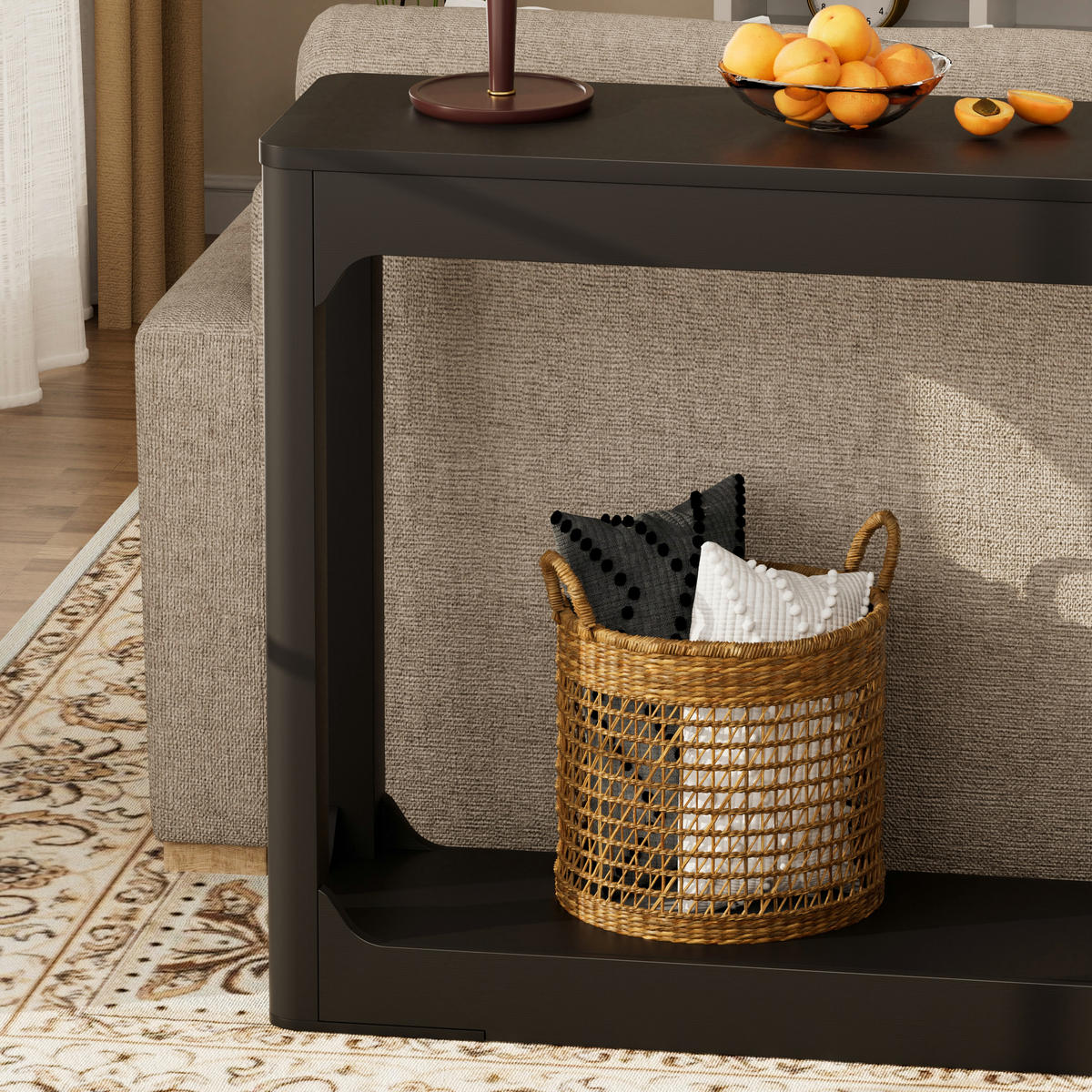 BEISTELLTISCH DE-37275 140 cm lang mit zweistöckigem Stauraum Schwarz - Schwarz, Holzwerkstoff (140/30/79cm) - ComfortXL