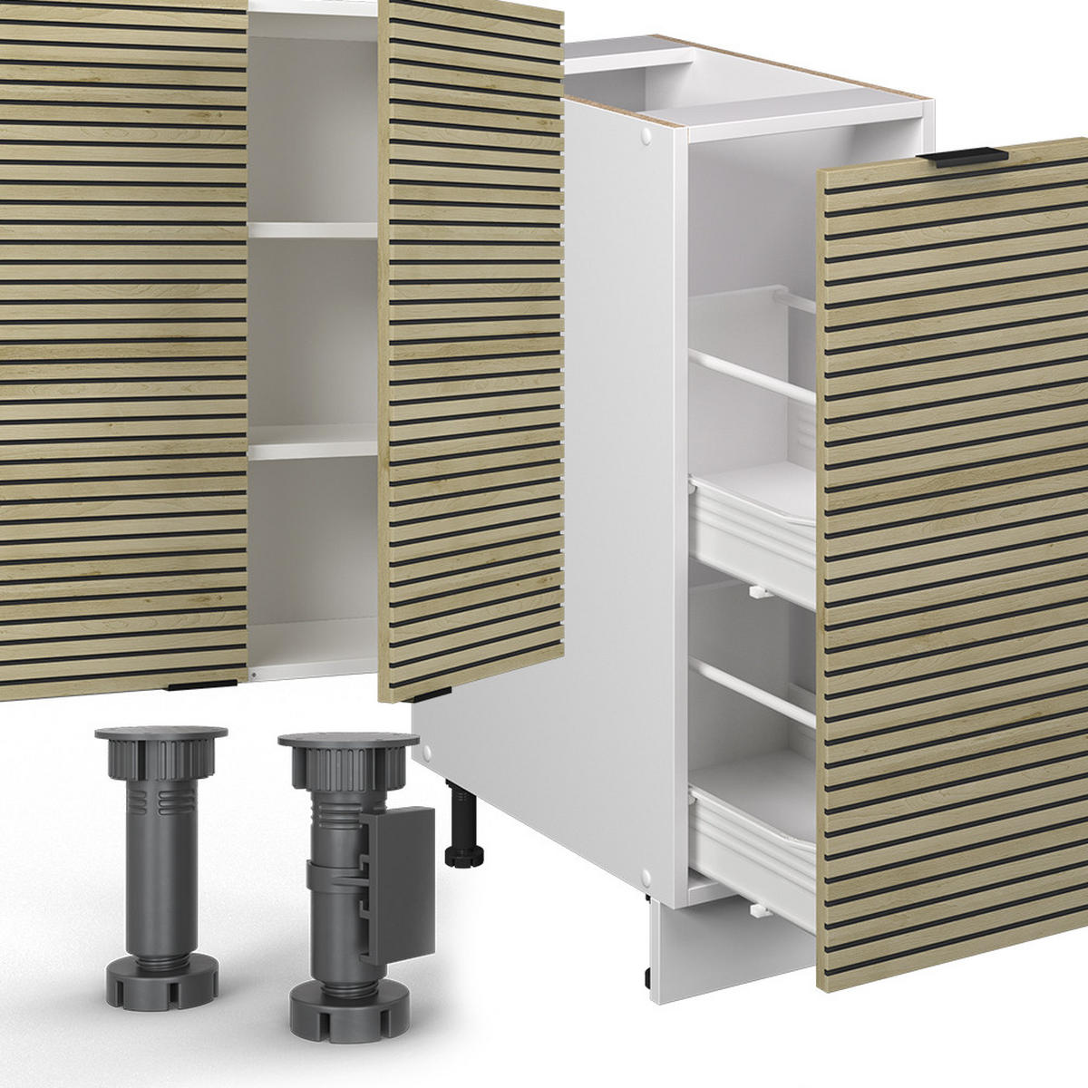 KÜCHENZEILE Fame-Line Eiche Paneel/Weiß 280 cm ohne Arbeitsplatte - Hellbraun/Eichefarben, Holzwerkstoff (280/81.6/46cm) - Vicco