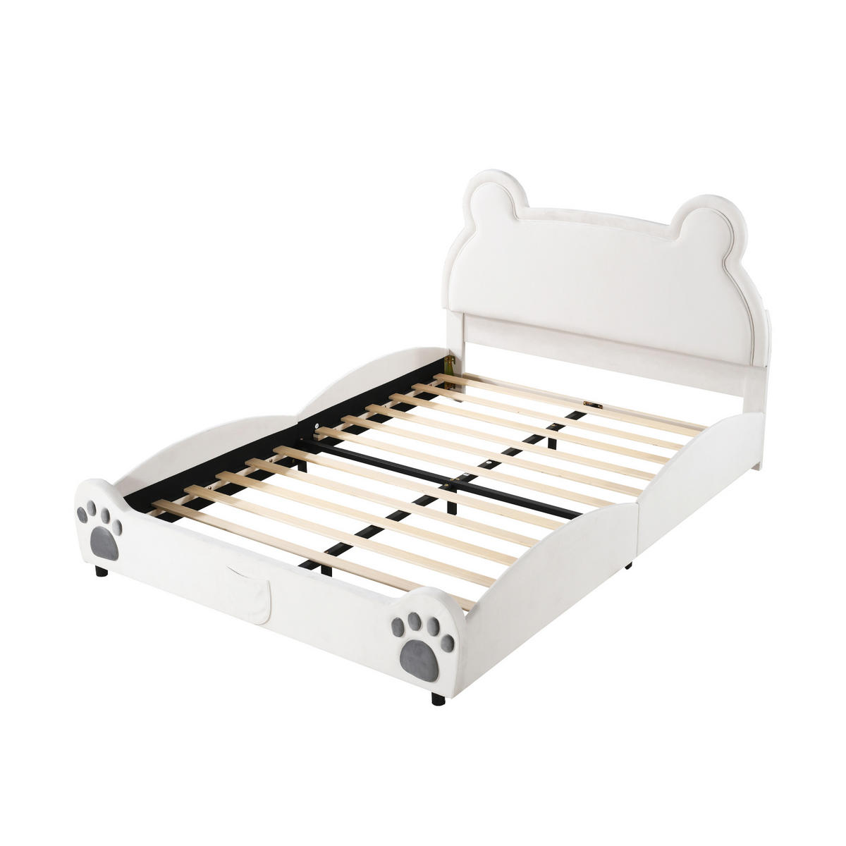 POLSTERBETT 140/200 cm Weiß Bärenform aus Velours - Weiß, Textil (140/200cm) - OKWISH