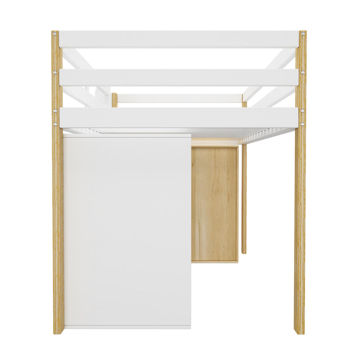 HOCHBETT mit 2 Aufbewahrungsschränken 90x200 cm Massivholz Natur + Weiß - Braun, Holz (90/200cm) - Meubliv