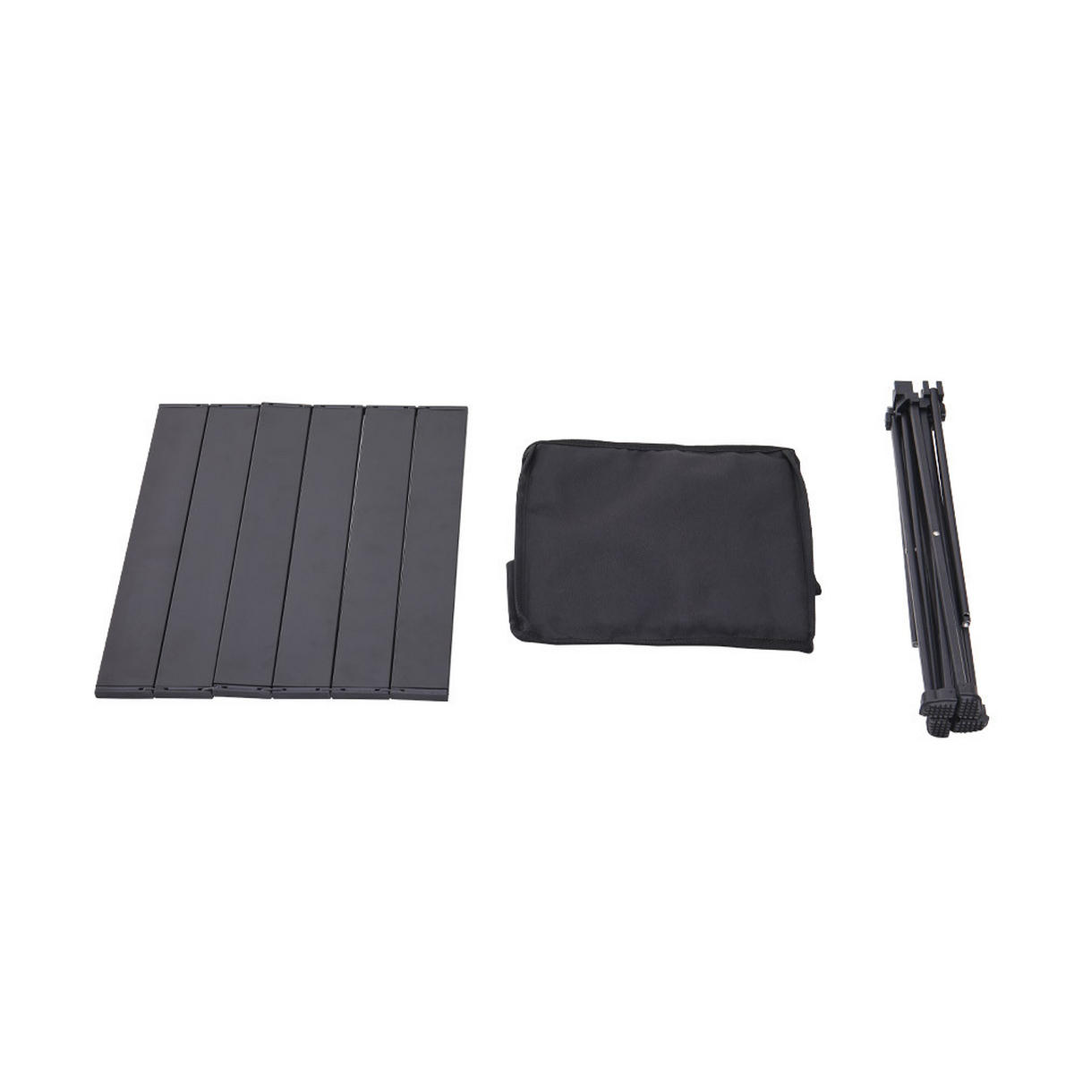 CAMPINGTISCH aus Aluminium mit Rollplatte und Aufbewahrungskorb Oxford-Gewebe Tragbar Kompaktes Faltmaß 56 x 41 x 41cm 1,42 kg - Schwarz, Metall (41/56/41cm) - Livingandhome