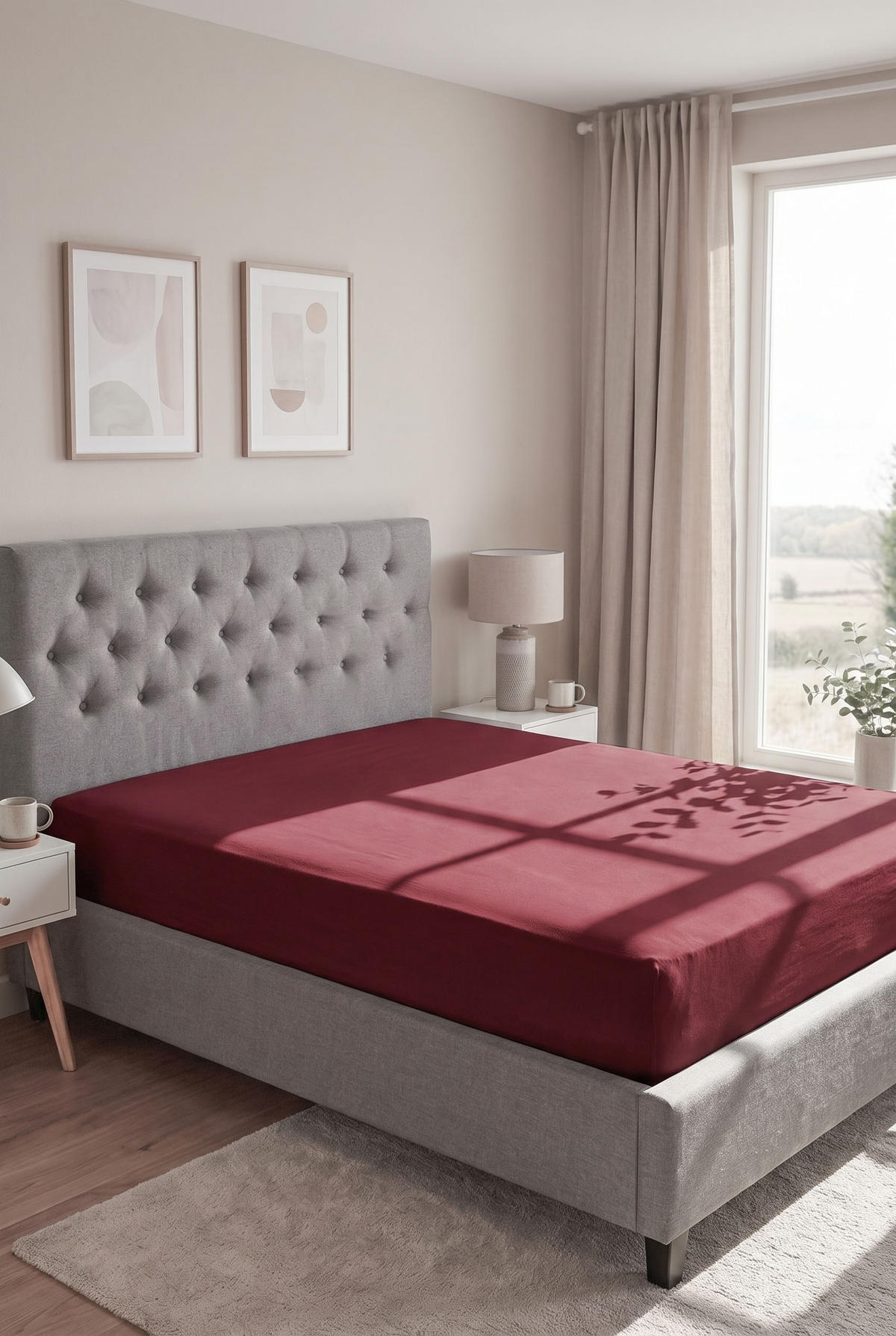 SPANNBETTTUCH Premium Jersey burgund, 90x190 cm - 100x200 cm - Bordeaux, Textil (100/200cm) - biberna