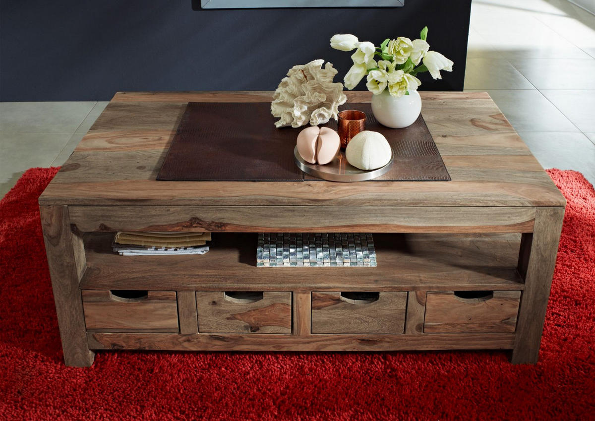 COUCHTISCH Sheesham 120x70x50 grau geölt NATURE GREY #33 - Grau, Holzwerkstoff (70/120/50cm) - Massivmoebel24