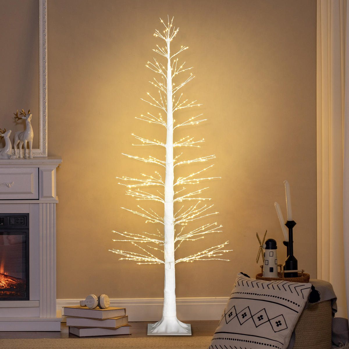 KUNSTTANNE mit LED-Beleuchtung, 180 cm hoher Weihnachtsbaum,Weiß - Weiß, Kunststoff (26/180/26cm) - HOMCOM