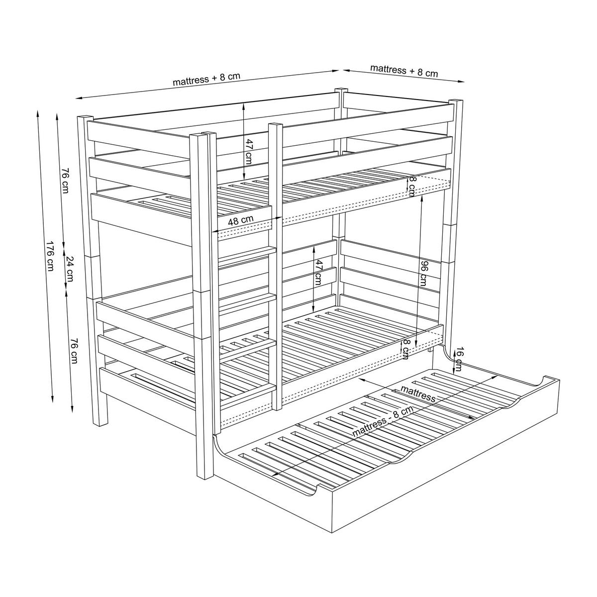 ETAGENBETT N01 mit Matratzenschublade Sonoma Eiche 120/180 - Sonoma Eiche, Naturmaterialien/Holz (120/180cm) - N-Wood