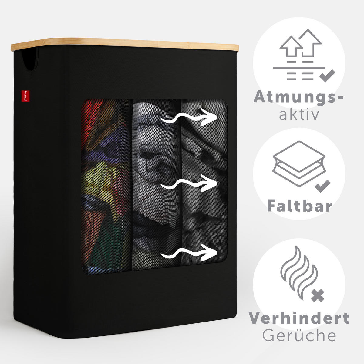 KÔŠ na bielizeň s vekom, 150L, Čierny - čierna, drevo (37/70/57cm) - Blumtal