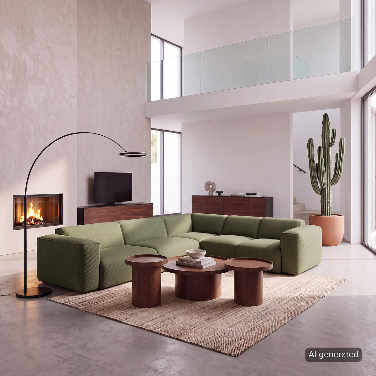 ECKSOFA mit Rundecke - Dunkelgrün/Schwarz, Kunststoff/Textil (325/260cm) - home24