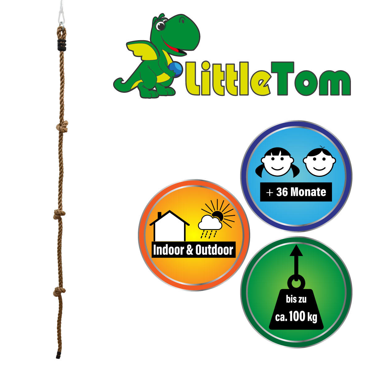 KLETTERSEIL mit Knoten 195/2,5 cm - Braun, Kunststoff (2.5/200cm) - Littletom