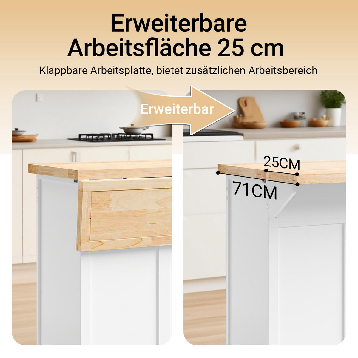 KÜCHENINSEL rollbar Weiß-Natur - Weiß, Holz/Holzwerkstoff (115/92/71cm) - SoBuy