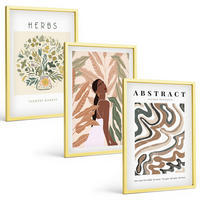 BILDER SET 3er Set - 40x60 cm Goldrahmen - Boho-Pastell-Minimalisten-Poster - Goldfarben, Kunststoff (40/60cm) - TULUP