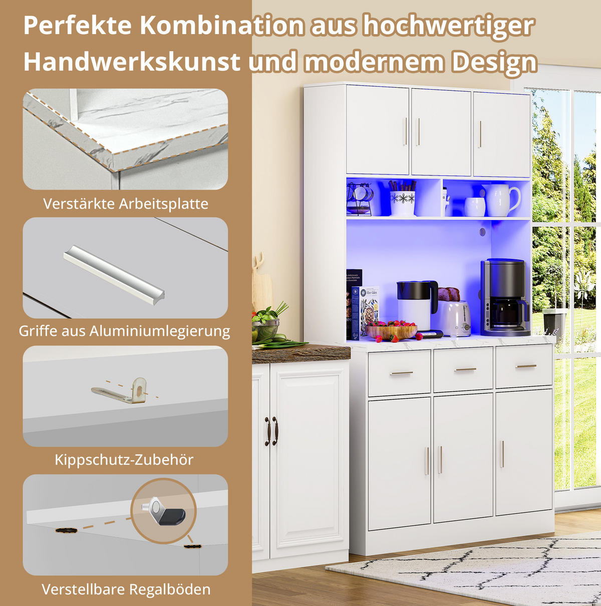 DONJI kuhinjski element, 100/40/180 cm, MDF bijeli, s LED rasvjetom i utičnicama - bijela, drvni materijal (100/180/40cm) - BEAOK