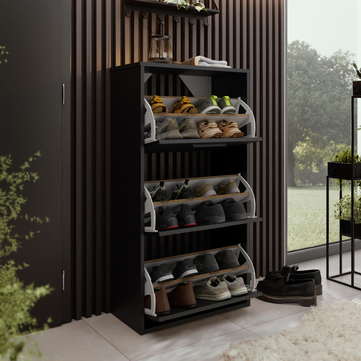 SCHUHSCHRANK Asper SCHUHSCHRANK Asper Schwarz - Schwarz, Holzwerkstoff (59/114.6/24cm) - Kier Furniture
