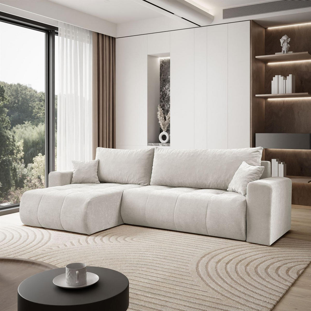 ECKSOFA Gepolstertes CLOUD mit Schlaffunktion und Bettkasten, Wind 05 - Naturfarben, Textil (277/143cm) - Lookway