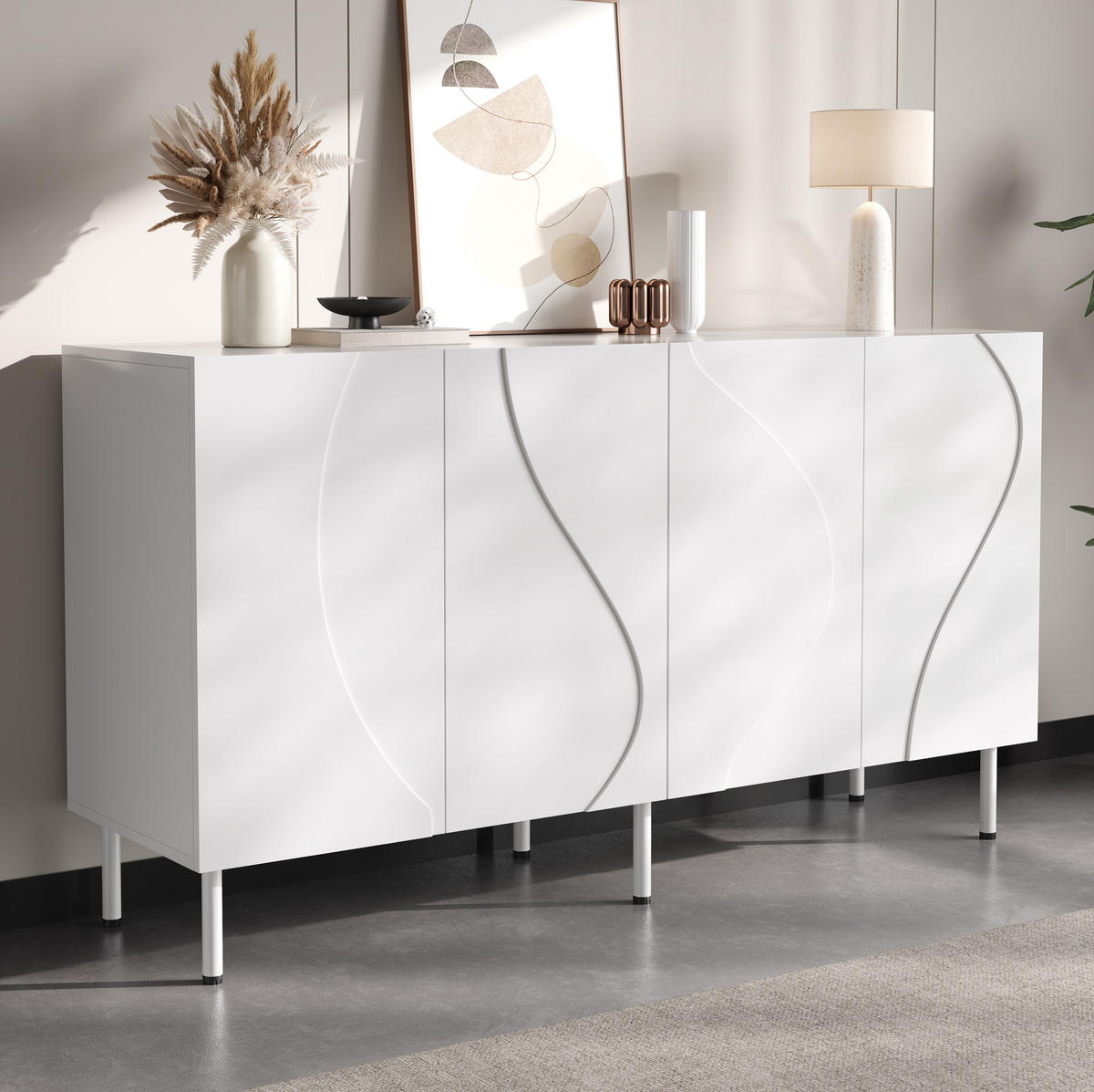 SIDEBOARD 140/40/77,5 cm Weiß aus MDF und PB mit Push-to-Open - Weiß, Holzwerkstoff (140/77.5/40cm) - OKWISH