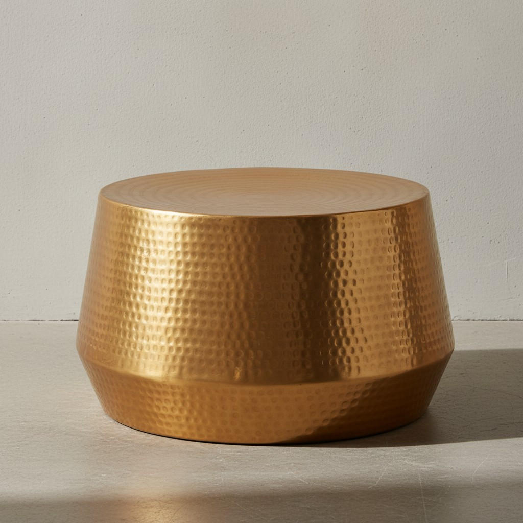 COUCHTISCH orientalisch Aluminium Hammerschlagstruktur mit praktischer Ablage, Gold 60x60x36 cm - Goldfarben, Metall (60/60/36cm) - KADIMA DESIGN