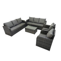 GARTENMÖBEL-SET mit Kissen Polyrattan Dunkelgrau 8-Sitzer - Dunkelgrau/Grau, Glas/Kunststoff - Fimous