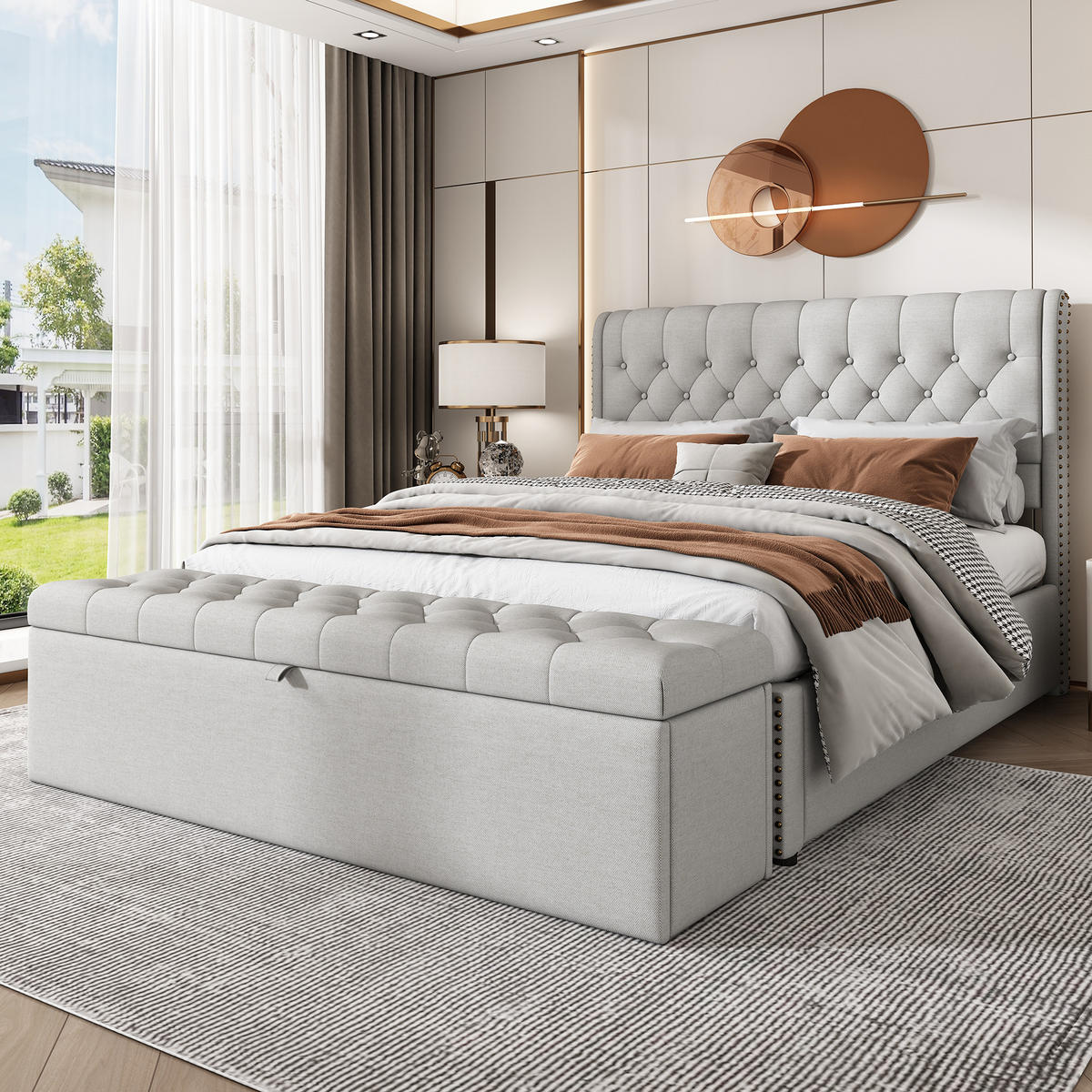 STUHL mit Stauraum und Hocker Grau 41.5x141x47 cm Textil - Grau, Textil (41.5/47/141cm) - SONNENH