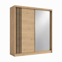 KLEIDERSCHRANK Nila 200 cm Artisan Spiegel 2 Schubladen Griffe silber - Eiche Artisan, Holzwerkstoff (200/216/61cm) - KS Home Concept