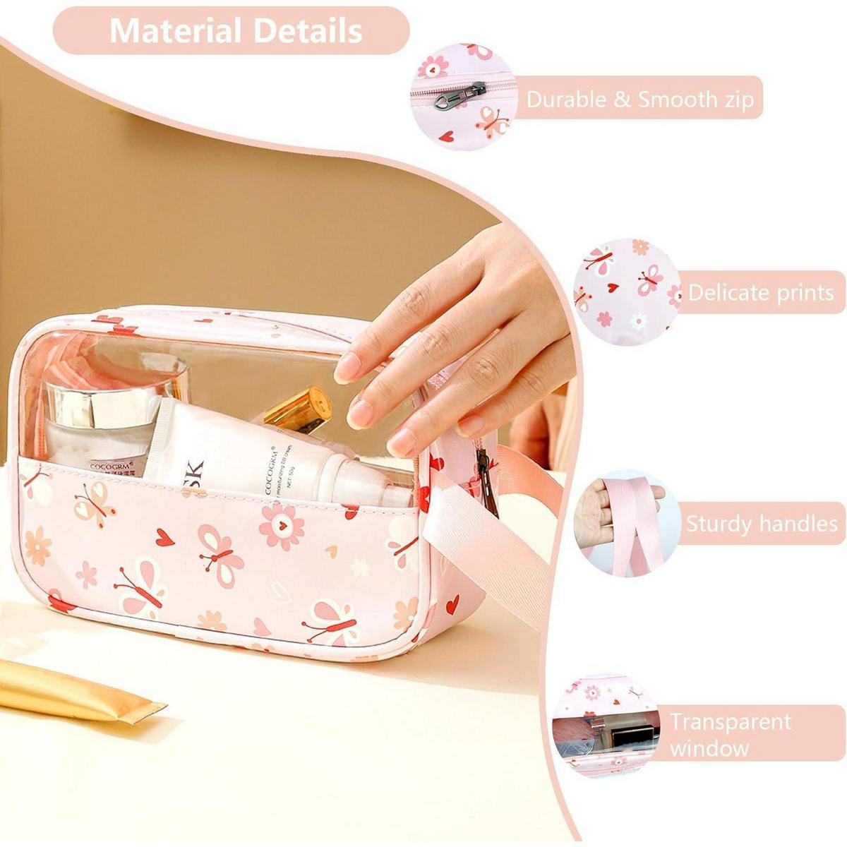KULTURTASCHE 3-teiliges Set Transparent Rosa - Rosa, Kunststoff (21/10/30cm)