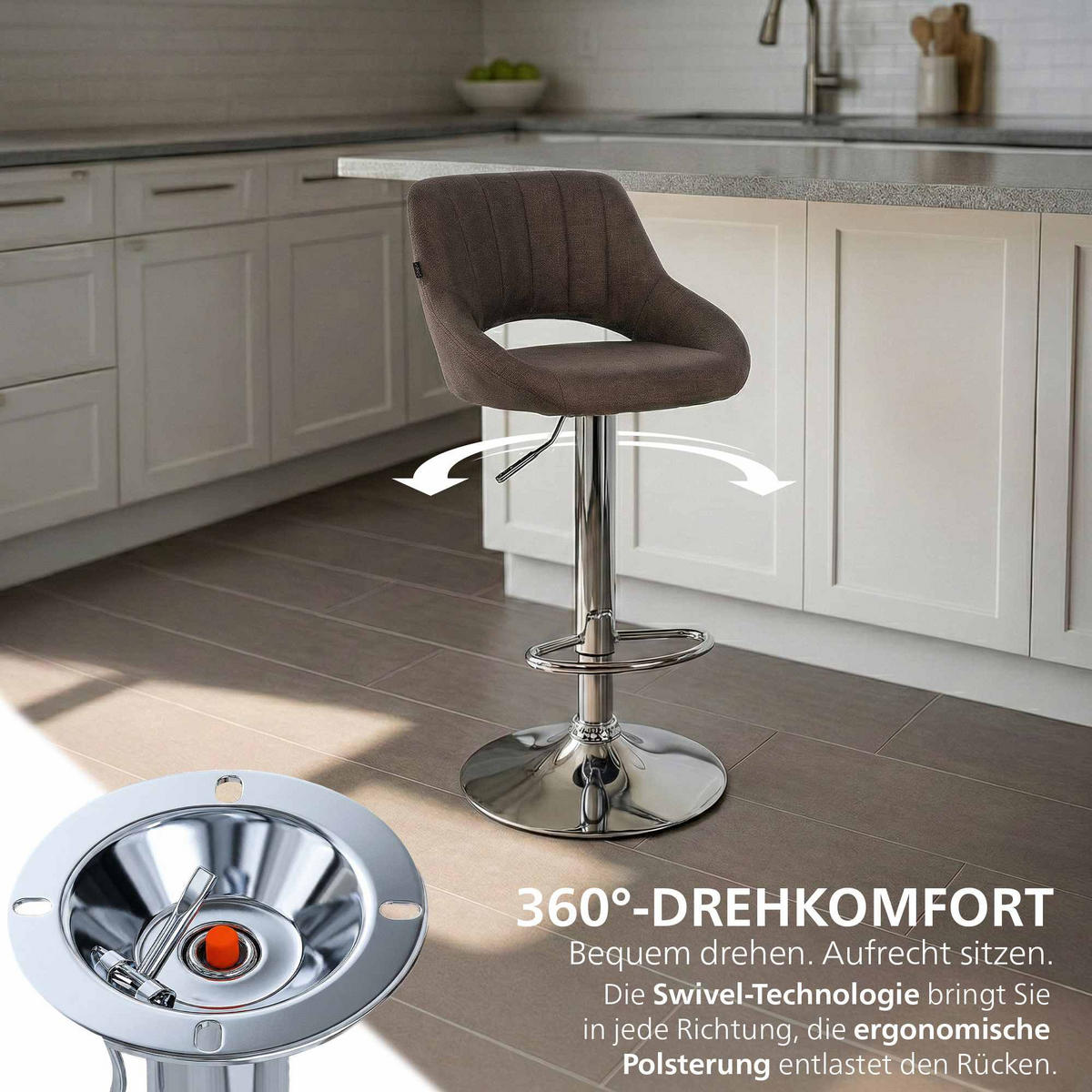 BARHOCKER Stoff braun - Chromfarben/Braun, Textil/Metall (47/85/48cm) - CLP