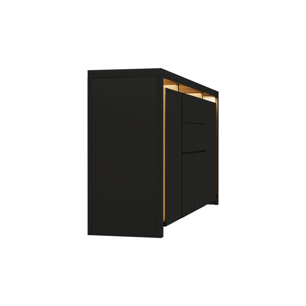 SIDEBOARD 160x35x75 cm 2 Schubladen 4 Türen LED schwarz - Schwarz, Holz (160/75/35cm) - Fortuna Lai