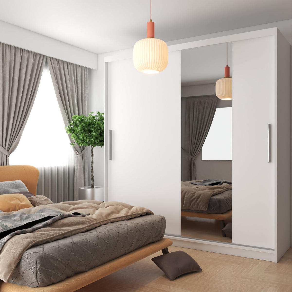 SCHWEBETÜRENSCHRANK Verona MSE, Weiß Matt, 200 cm, mit Spiegel - Weiß, Holz (200/216/60cm) - B BELINI GROUP