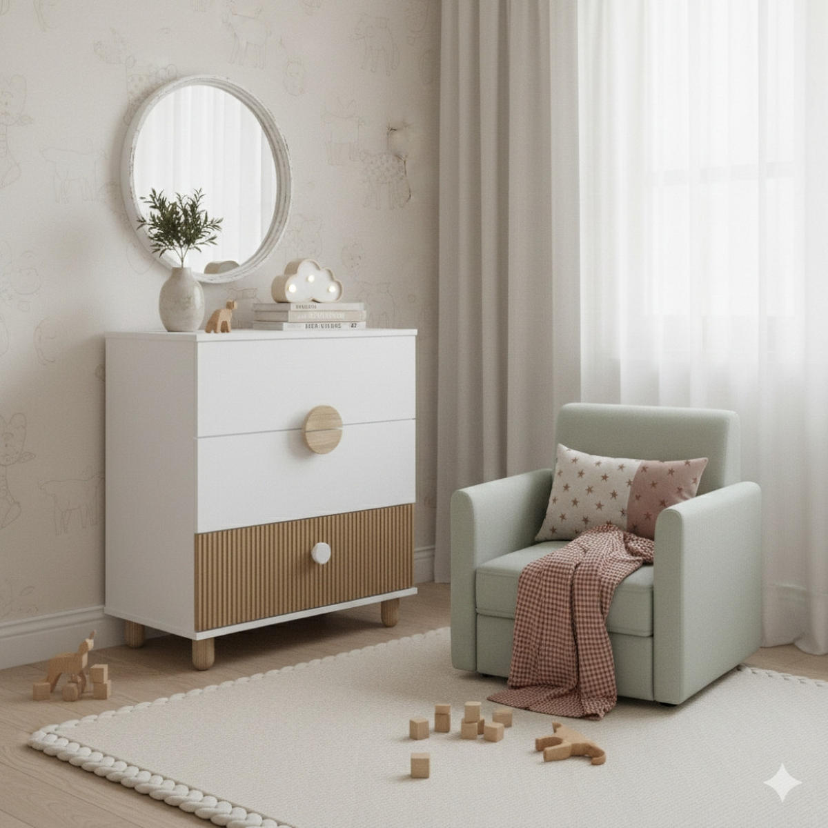 KINDERKOMMODE Bebella - Weiß, Naturmaterialien (48/90/80cm) - kiki design