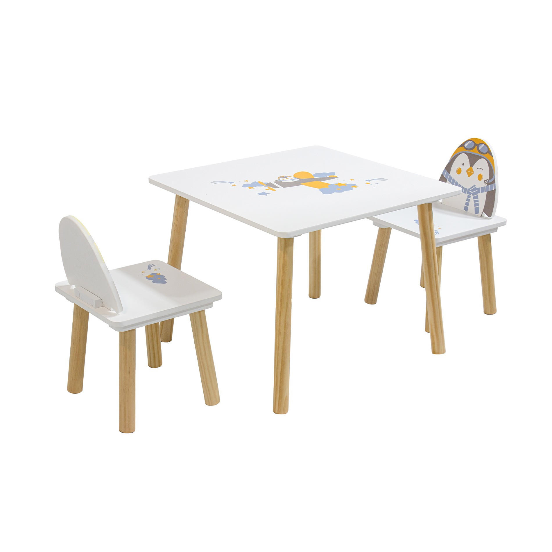 KINDERTISCH UND STÜHLE Weiß 55/55/43,5 3er-Set - Weiß, Holz (55/44/55cm) - Mobili Rebecca