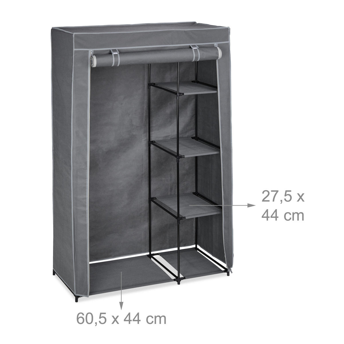 STOFFSCHRANK - Grau, Kunststoff/Textil (105.5/161/45cm) - Relaxdays