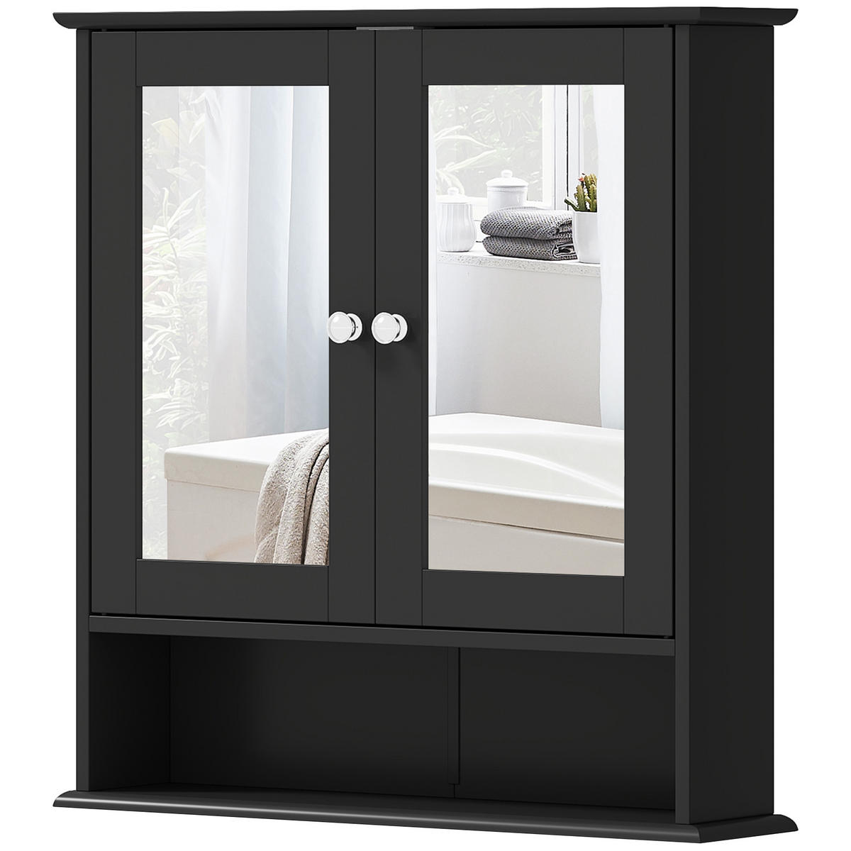 SPIEGELSCHRANK ,offenem Fach, verstellbarem Einlegeboden, 56 x 13 x 58 cm ,Schwarz - Schwarz, Glas (56/58/13cm) - Vallsero