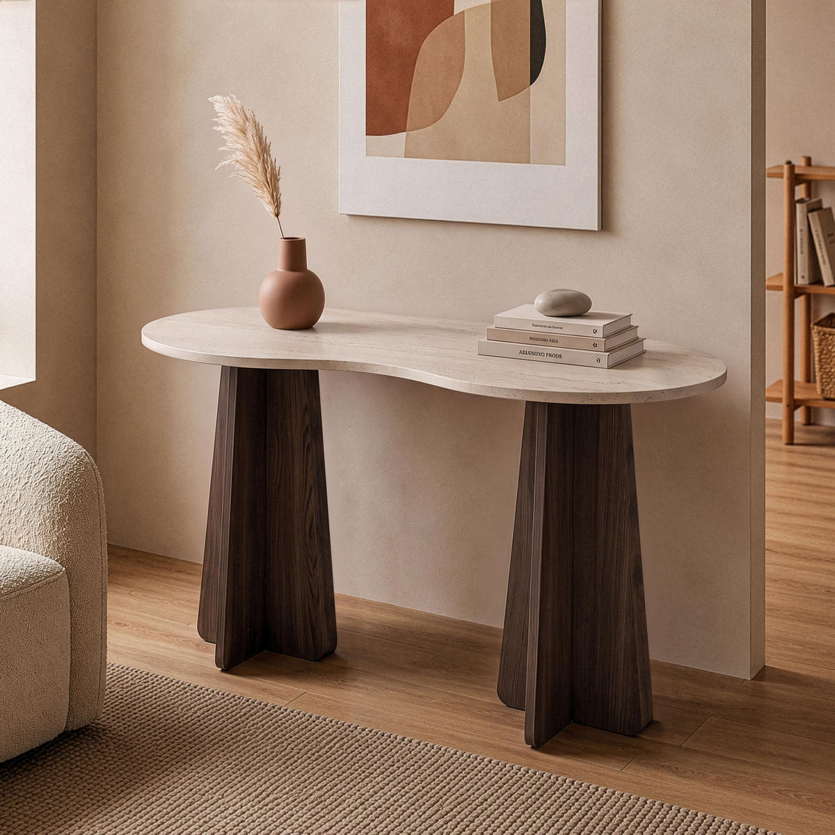 SCHREIBTISCH mit organisch-form Tischplatte 120/60/75 cm - Eichefarben, Holzwerkstoff (8.5/60/75cm) - Calicosy