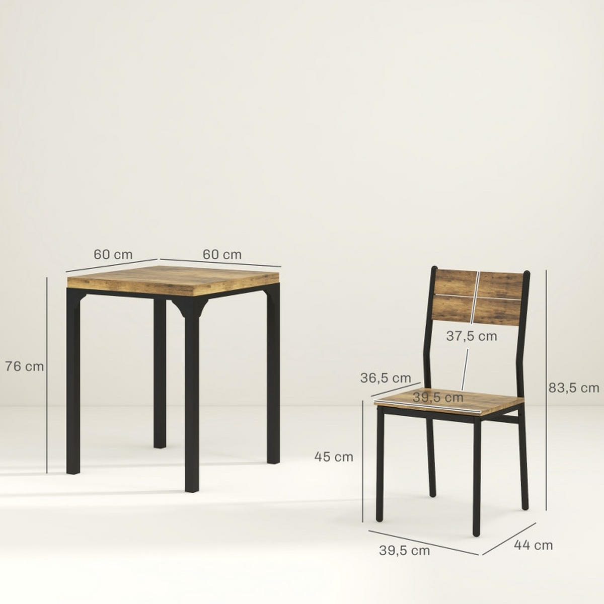 ESSGRUPPE DE-39302 60/60 cm Tisch mit 2 Stühlen Braun - Braun, Holzwerkstoff (60/76/60cm) - ComfortXL