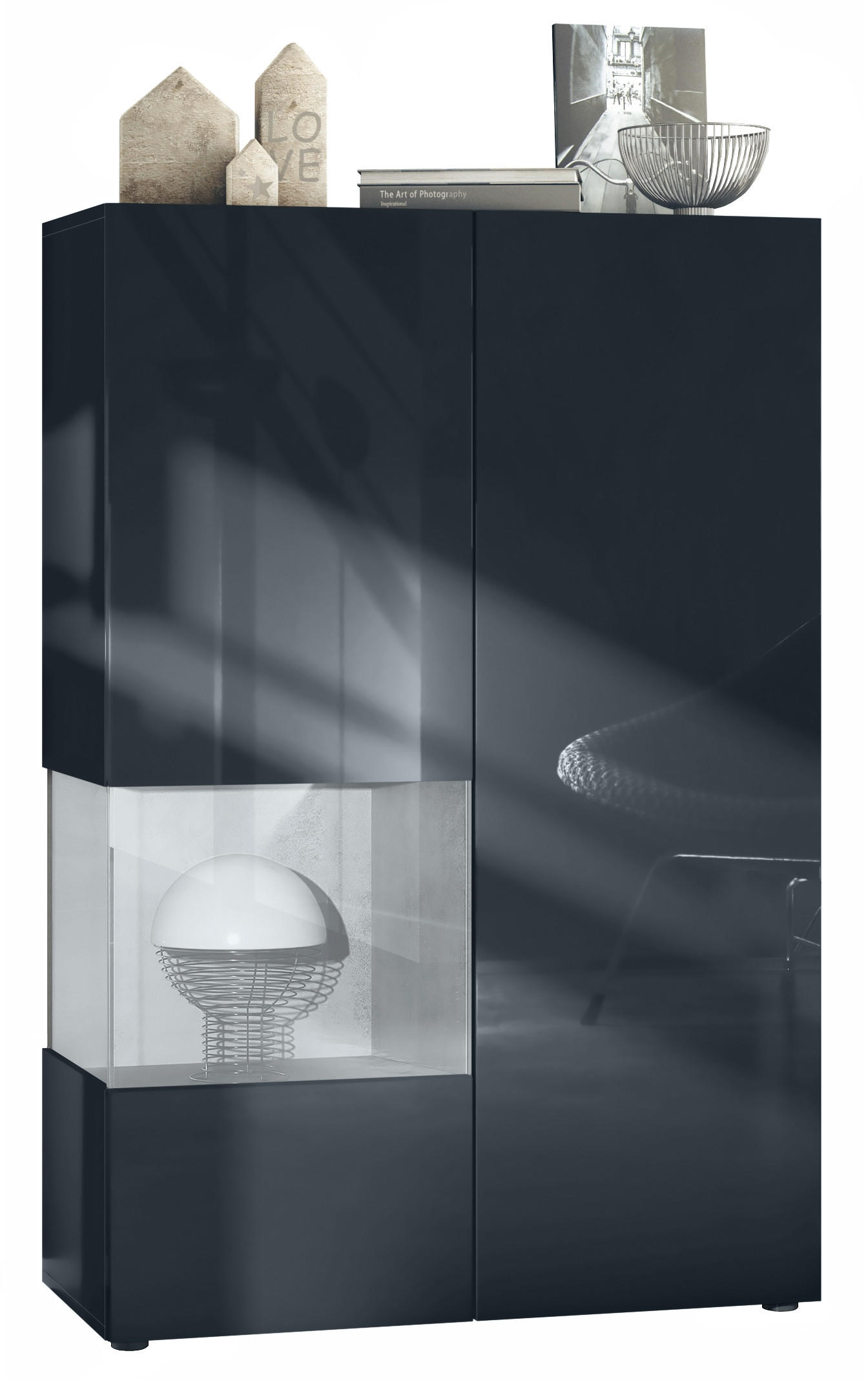 VITRINE Morena Einsatz in Beton Oxid Optik - Hellgrau, Holzwerkstoff (91.5/136.5/37cm) - Vladon