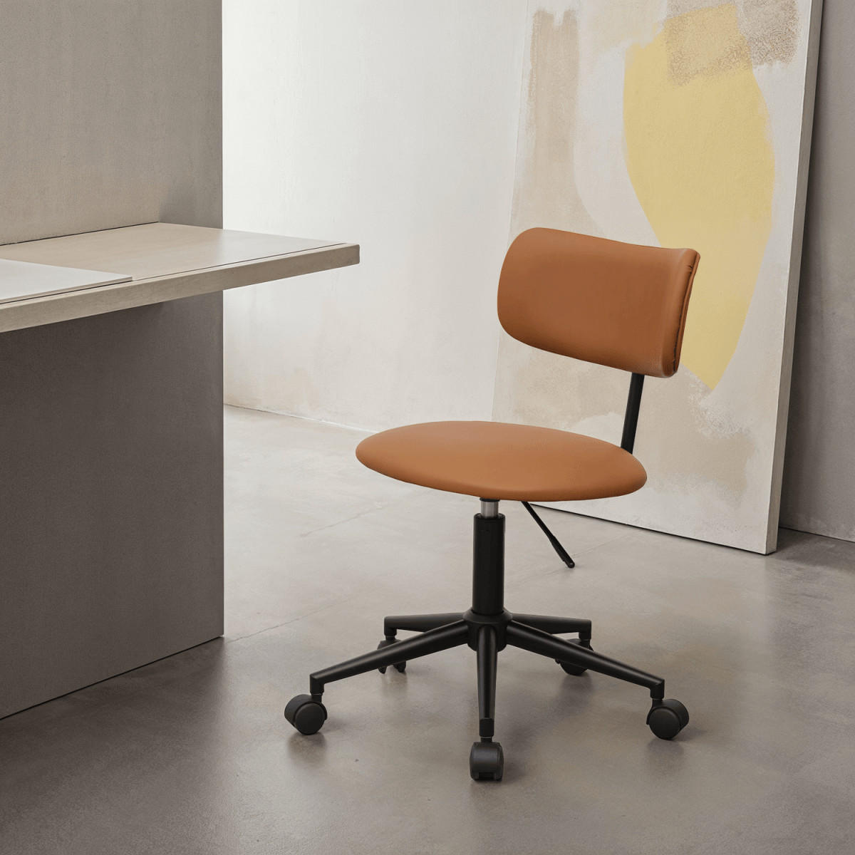 DREHSTUHL höhenverstellbar in Kunstleder Cognacbraun - Schwarz/Braun, Textil/Metall (56/74/57cm) - Furnhouse