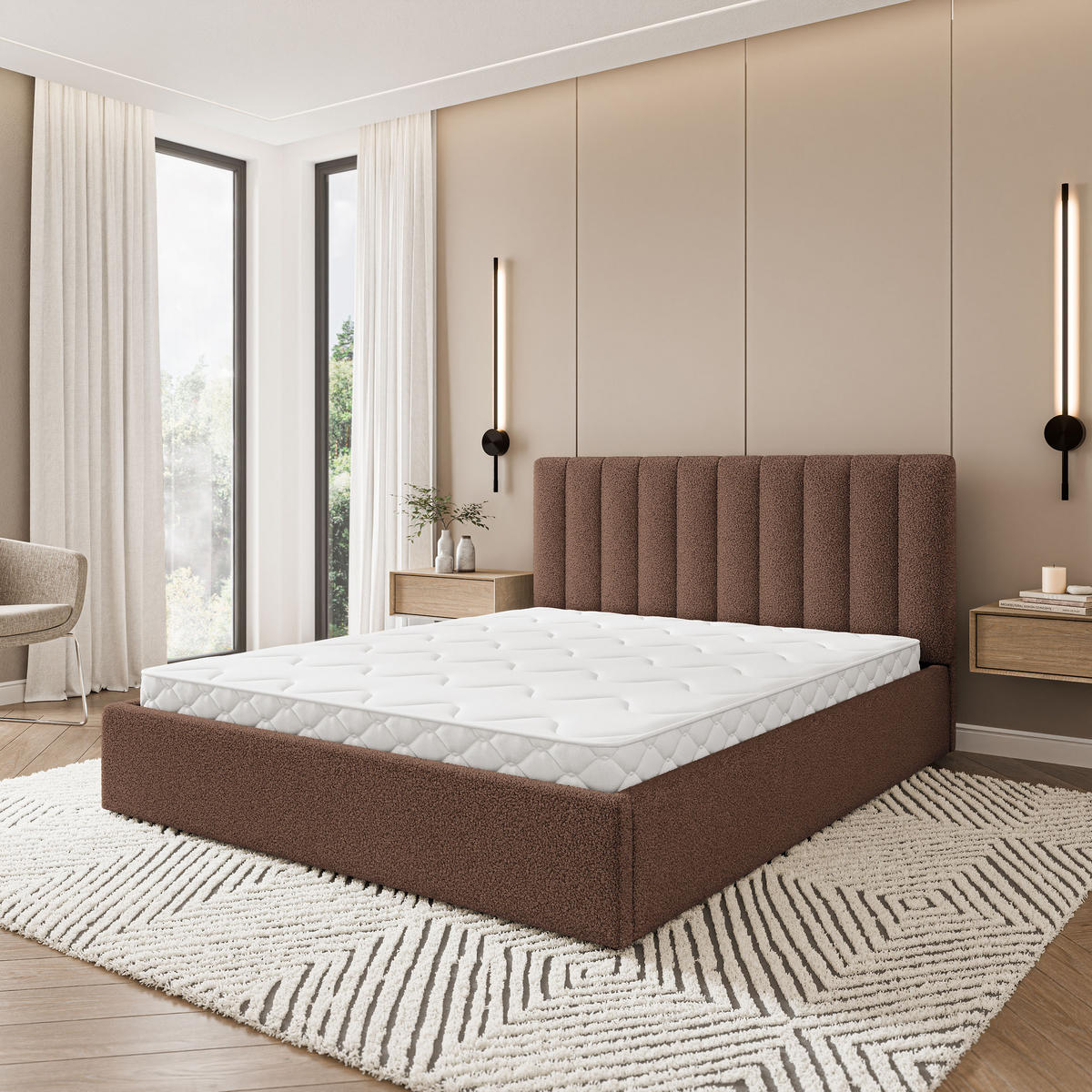POLSTERBETT DEMERA Q 180x200 cm mit Bettkästen - Braun - Braun, Holz (180/200cm) - MASSENO