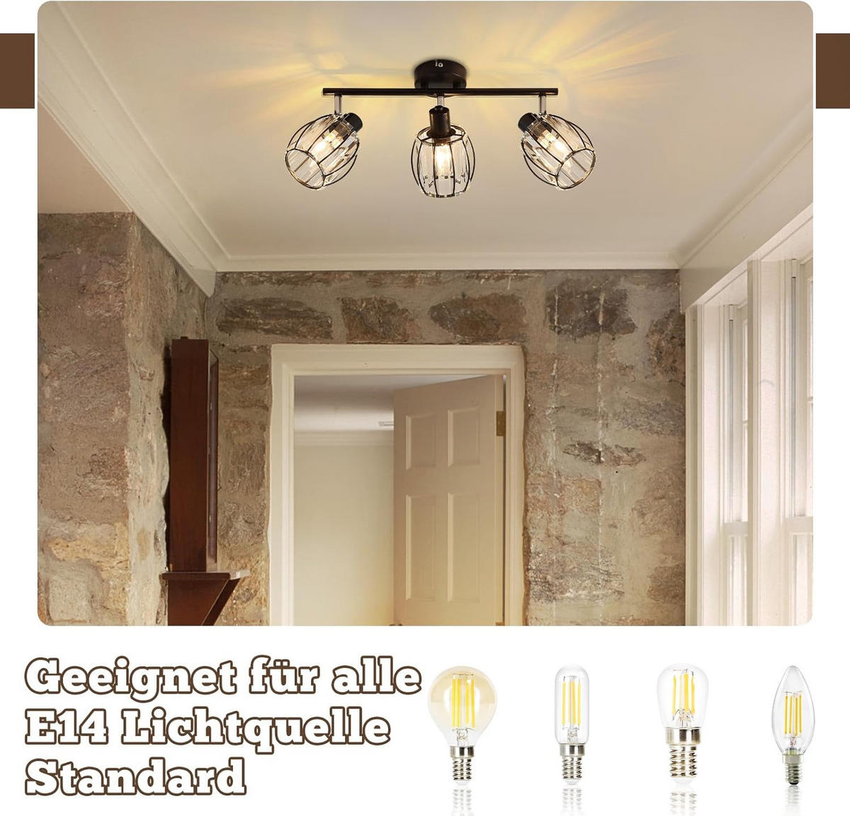 DECKENSTRAHLER Strahlinde 16/21/40 cm - Schwarz, Glas (40/16/21cm) - ZMH