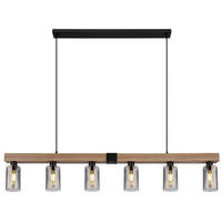 HÄNGELEUCHTE HADERA Metall Schwarz Holzoptik - Schwarz, Glas (140/10/120cm) - Globo Lighting