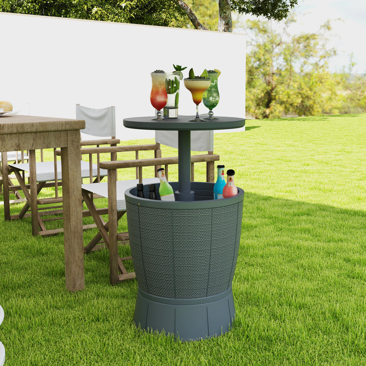 GARTENTISCH DE-14133 3-in-1 mit Eisbehälter, höhenverstellbar Grau - Grau, Kunststoff (49/49/84cm) - ComfortXL