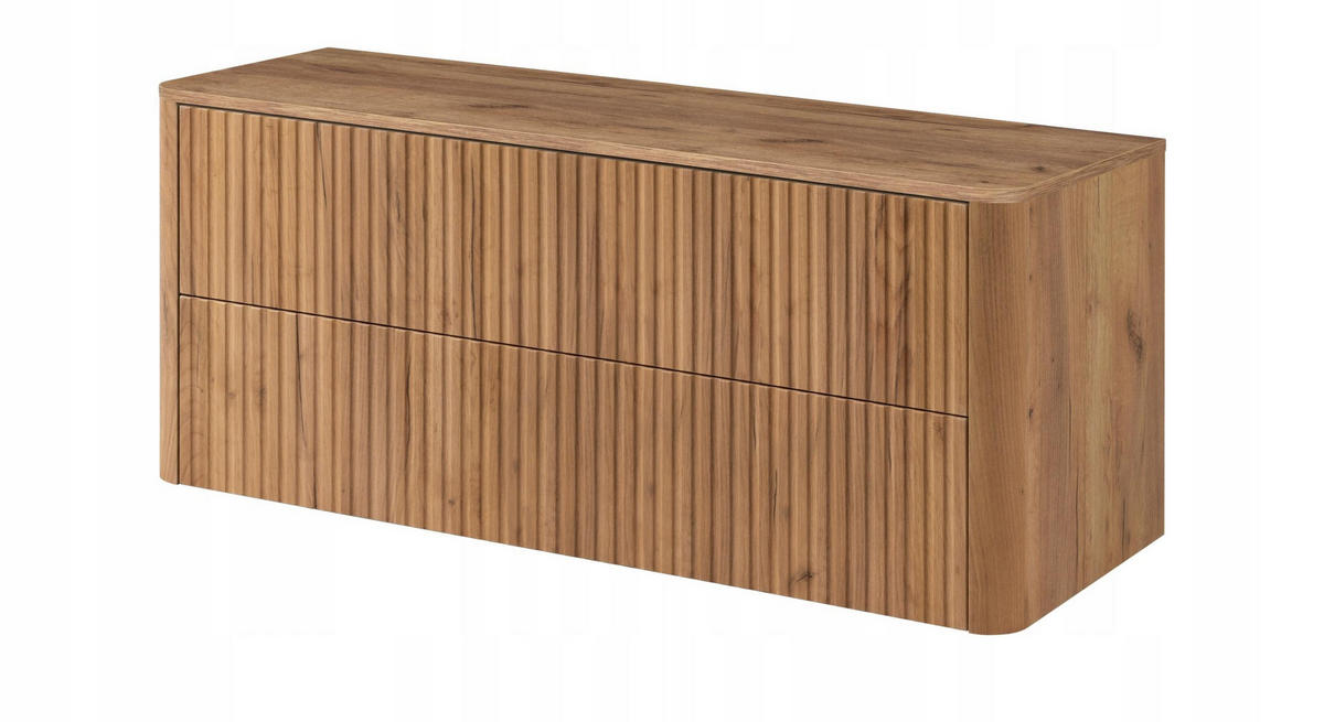 WASCHBECKENUNTERSCHRANK LINEA hängend geriffelt Eiche dunkelbraun mit Waschtischplatte 120/48/44 cm - Braun, Holzwerkstoff (120/48.4/43.7cm) - Rodan