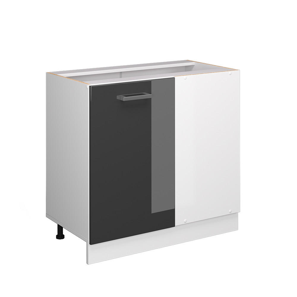 ECKSCHRANK FÜR HAUSRAT R-Line Anthrazit Hochglanz 86 cm mit Tür, ohne Arbeitsplatte - Anthrazit/Weiß, Holzwerkstoff (86/81.6/46cm) - Vicco